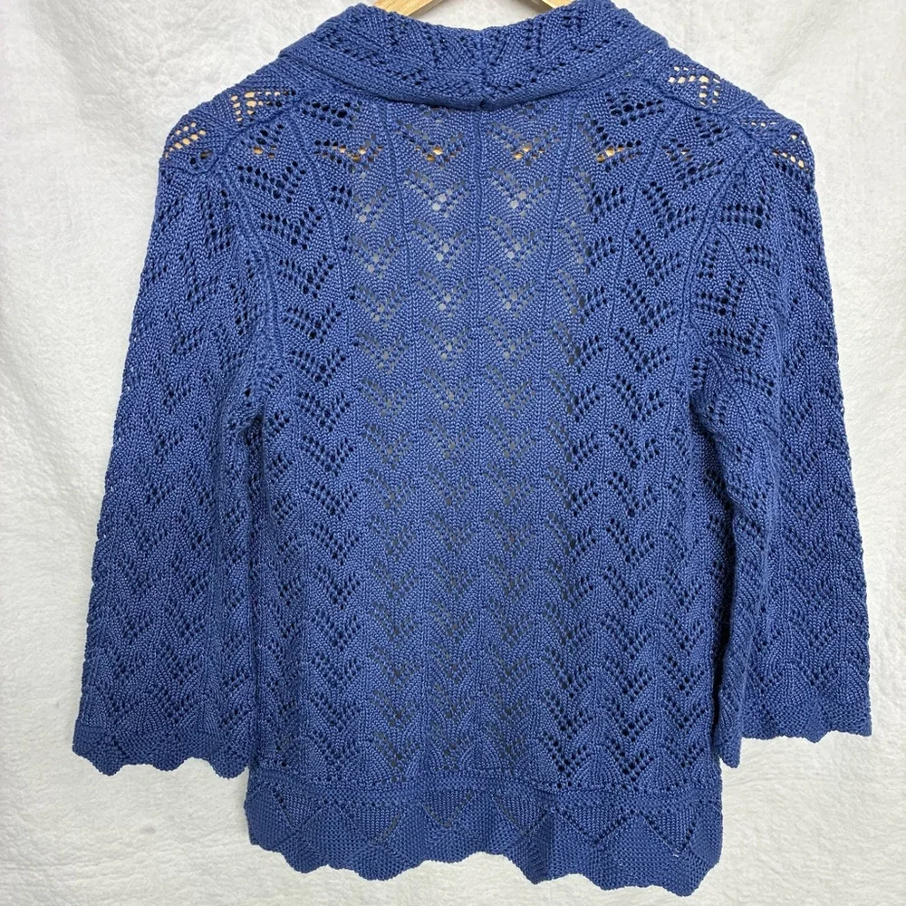 Blue Pointelle Knit Bolero Cardigan Open Front Lace Shrug Boho Cottagecore - Picture 5 of 5